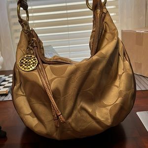 Coach Signature “ALI” Hobo Shoulder Bag - Sateen Gold/Khaki
